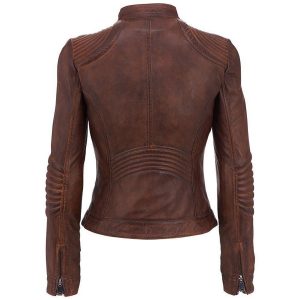 Alternative view of Women’s Slim Fit Distress Brown Cafe Racer Leather Jacket