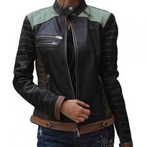 Alia Metallic Black Real Leather Jacket