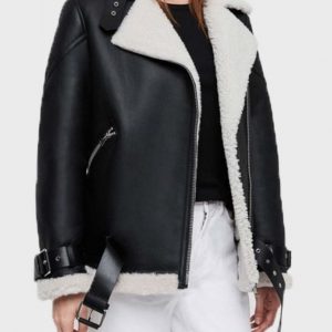 Shearling Coller Women’s Stylish Black Biker Jacket