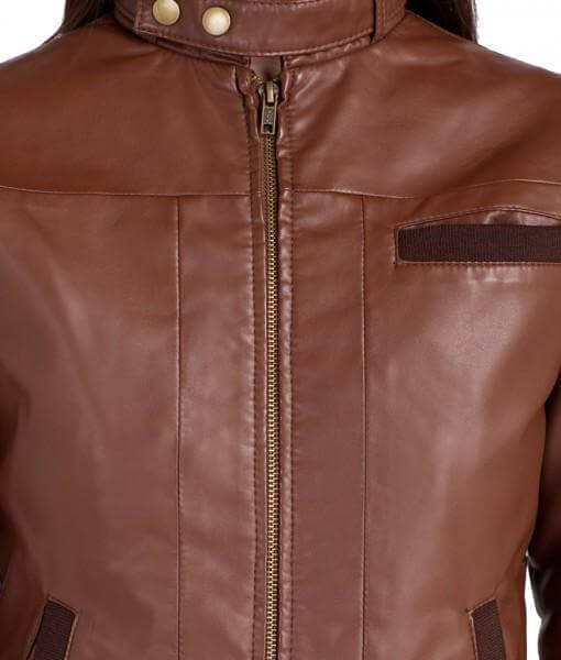 Bendy Women Bomber Leather Jacket - Image 2