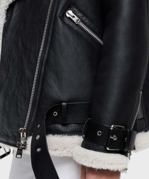 Shearling Coller Women’s Stylish Black Biker Jacket - Image 3