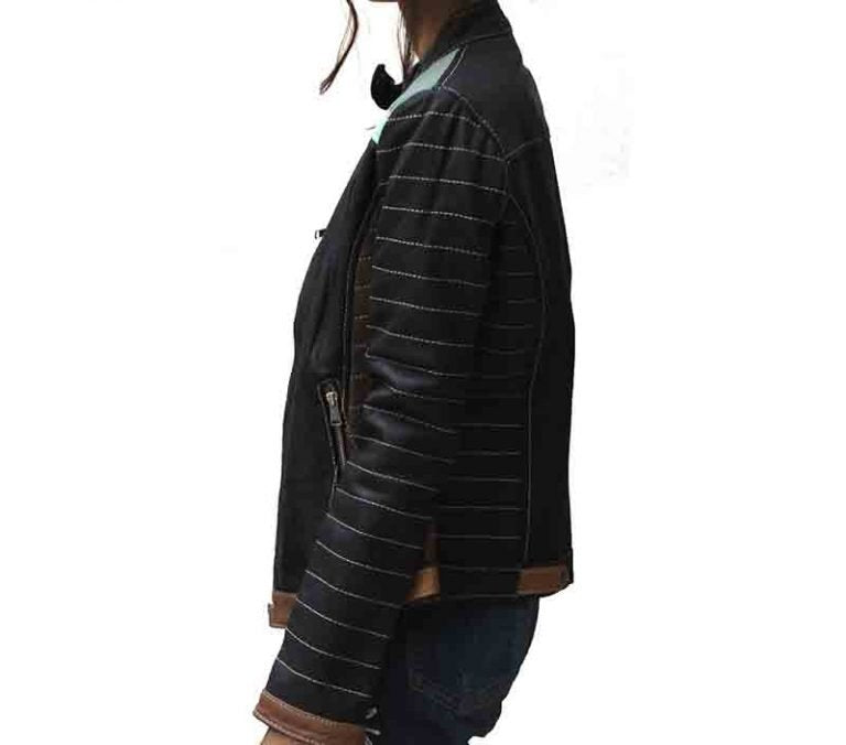 Alia Metallic Black Real Leather Jacket - Image 3