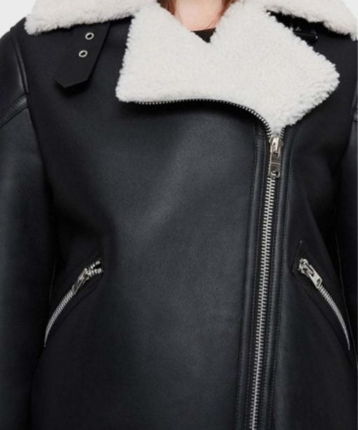 Shearling Coller Women’s Stylish Black Biker Jacket - Image 4