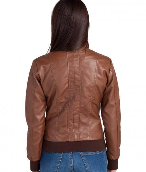 Bendy Women Bomber Leather Jacket - Image 3