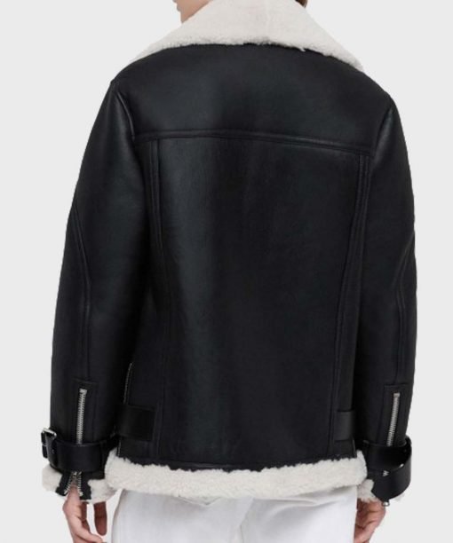 Shearling Coller Women’s Stylish Black Biker Jacket - Image 2