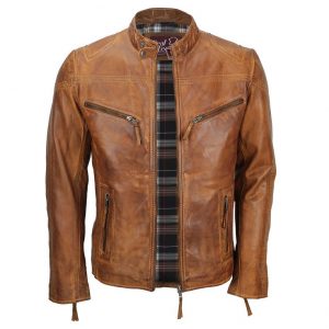 Alternative view of Mens-Tan-Brown-Fitted-Biker-Leather-Jacket