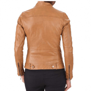 Alternative view of TAN BROWN WOMEN BIKER LEATHER JACKET