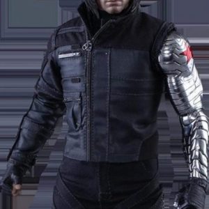 Alternative view of Bucky Barnes Civil War Winter Soldier Black Leather Jacket