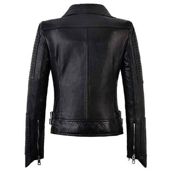 Women Genuine Sheepskin Biker Leather Jacket - Image 2