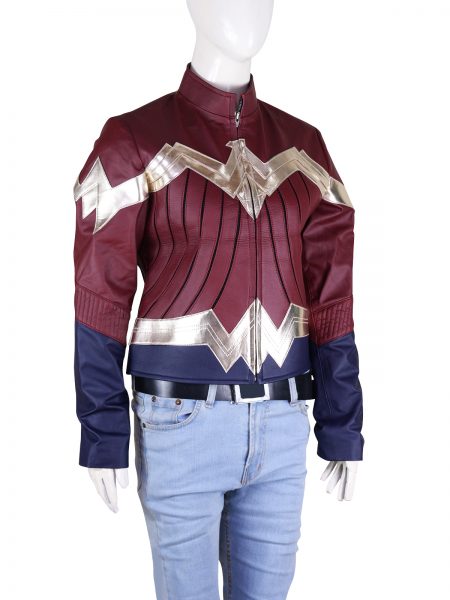 Wonder Woman Diana Maroon Leather Jacket - Image 3