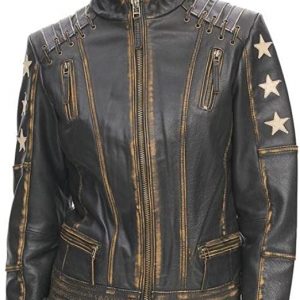 Women's Stars and Stripes Aged Brown Leather Jacket