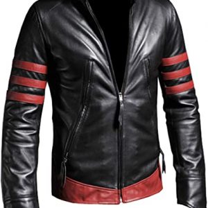 X-Men Origins Wolverine Red Black Leather Jacket, Men's Leather Jacket