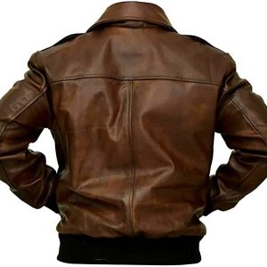 Alternative view of Men's A-2 Aviator Air Force Flight Bomber Distressed Brown Genuine Leather Jacket
