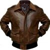 Men's A-2 Aviator Air Force Flight Bomber Distressed Brown Genuine Leather Jacket