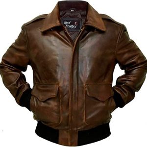 Men's A-2 Aviator Air Force Flight Bomber Distressed Brown Genuine Leather Jacket