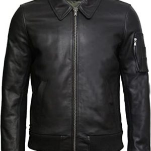 Mens Leather Black Biker Jacket Genuine Cowhide Analine