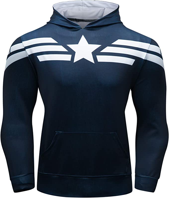 Mens Superhero Pullover Captain America Hoodie SweatShirt