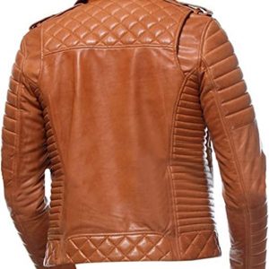Alternative view of Café Racer Jacket Mens Brando Tan Brown Quilted Motorcycle Biker Leather jacket