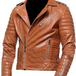 Café Racer Jacket Mens Brando Tan Brown Quilted Motorcycle Biker Leather jacket