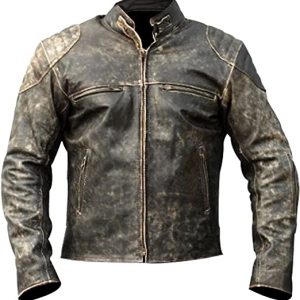 Men's Antique Cafe Racer Motorcycle Retro Vintage Quilted Distressed Leather Biker Black Jacket
