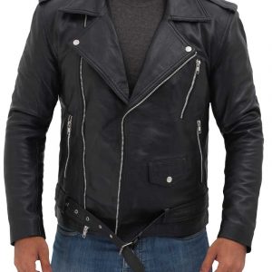 Alternative view of Brando Motorcycle Mens Black Asymmetrical Leather Jacket