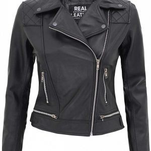 Asti Black Leather Ladies Biker Jacket