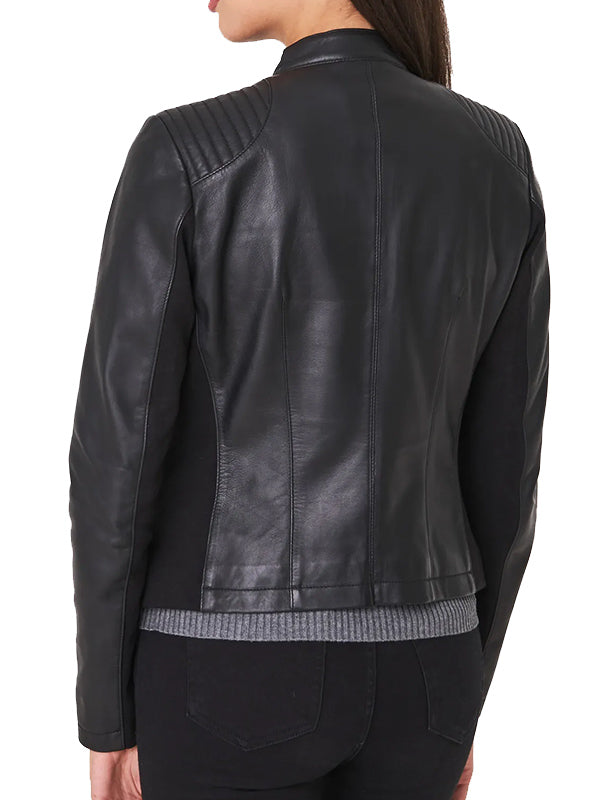 Black Leather Biker Jacket Womens - Image 3