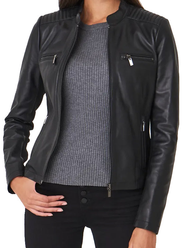 Black Leather Biker Jacket Womens - Image 2