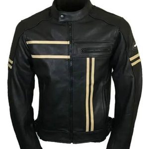 Mens Cafe Racer Retro Black Biker Jacket