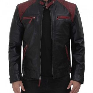 Black And Maroon Cafe Racer Leather Jacket