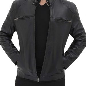 Vermont Black Leather Cafe Racer Motorcycle Jacket