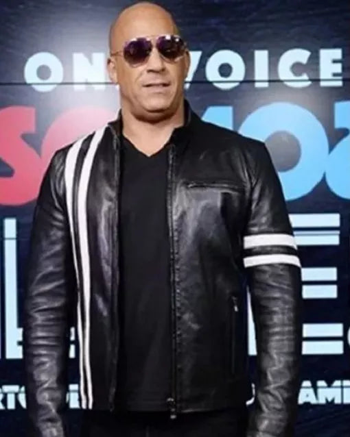 Vin Diesel Bloodshot Black White Stripes Leather Jacket