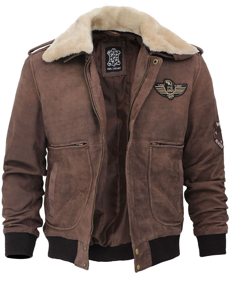 Top Gun Fur Collar Brown Bomber Jacket