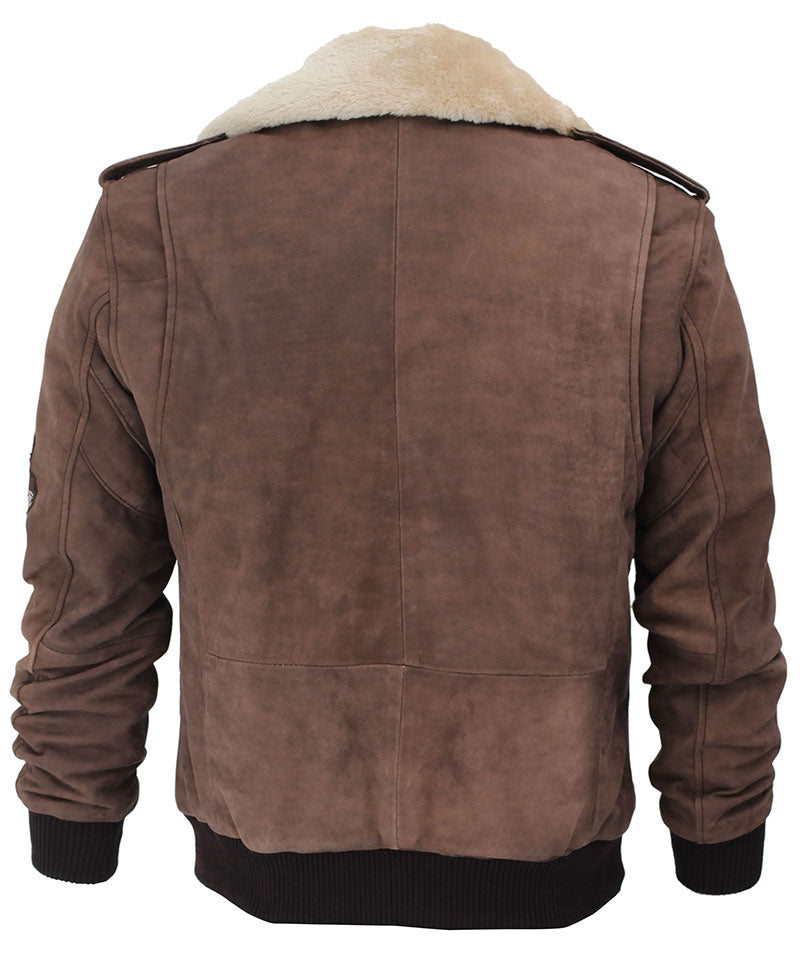 Top Gun Fur Collar Brown Bomber Jacket - Image 2