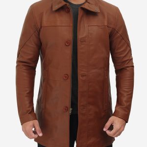Bristol Brown Real Leather Car Coat Mens