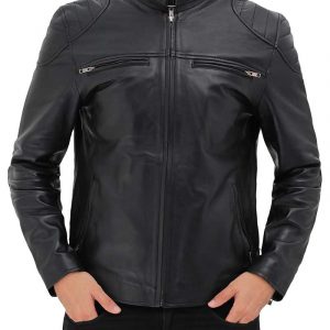 Alternative view of Vermont Black Leather Cafe Racer Motorcycle Jacket