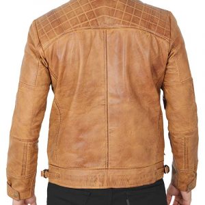 Alternative view of Johnson Quilted Distressed Camel Leather Jacket Mens