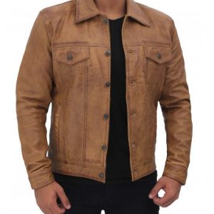 Mens Camel Brown Leather Jacket