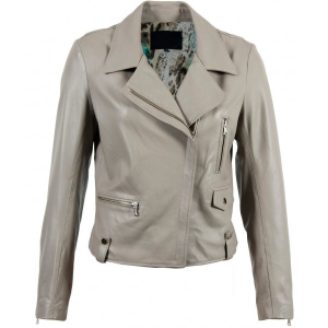 Grey Biker Style Women Leather Jacket