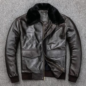Mens US Shearling Fur G-1 Bomber Flight Jacket