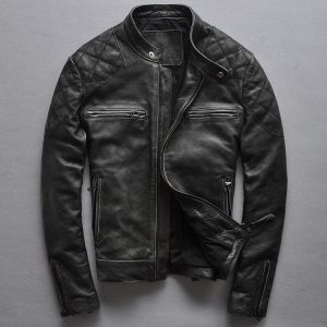 Alternative view of Motorcycle Jacket David Beckham Style slim fit Vintage Genuine leather jacket