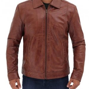 Alternative view of Mens Reeves Casual Stylish Brown Fitted Biker Leather Jacket
