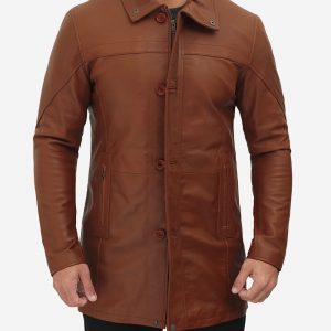Alternative view of Bristol Brown Real Leather Car Coat Mens