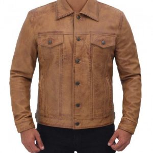 Alternative view of Mens Camel Brown Leather Jacket