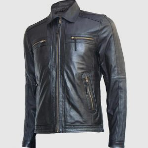 Mens Black Classic Leather Racer Jackets