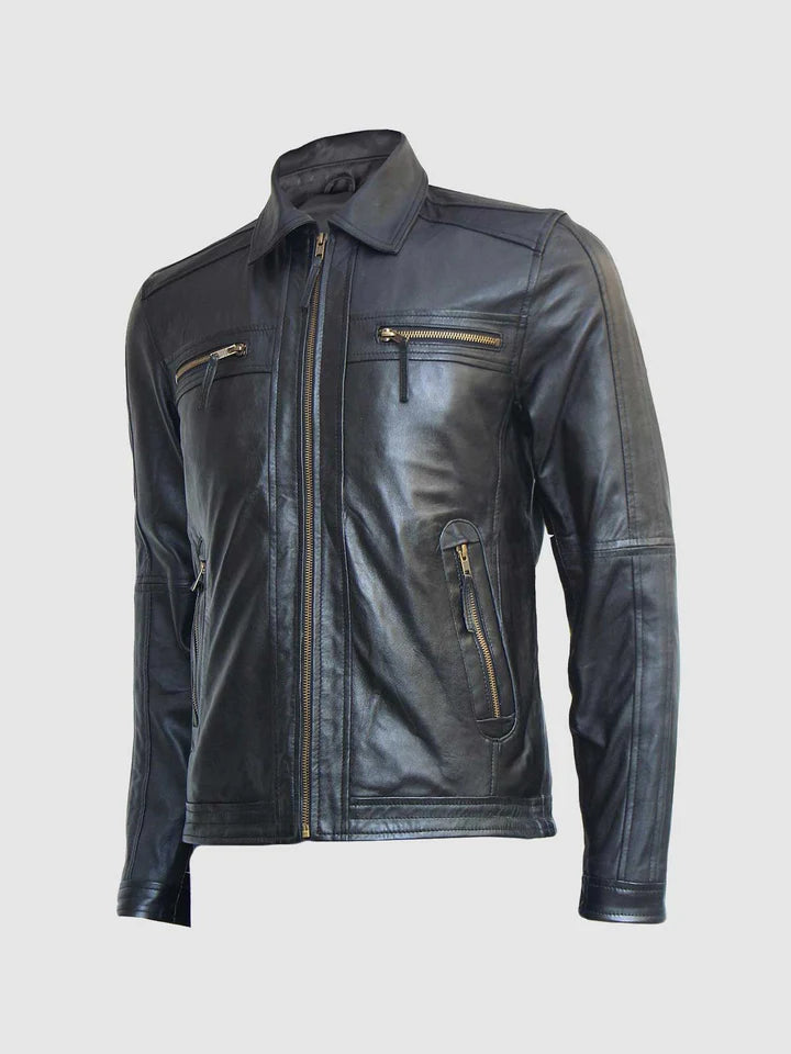 Mens Black Classic Leather Racer Jackets