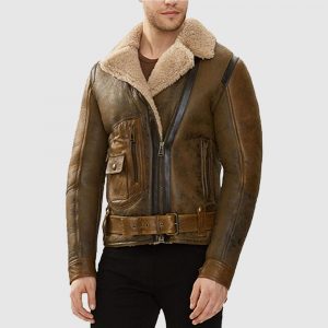 Men B3 Aviator Shearling Brown Sheepskin Leather Flight Bomber Jacket