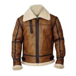 Mens Distressed Brown Shearling B3 Bomber Jacket