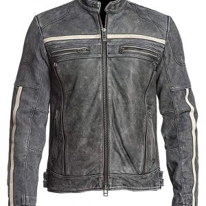 Men Cafe Racer Motorcycle Retro Distressed Leather Jacket