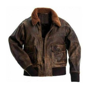 G-1 Distressed Brown Fur Collar Bomber Leather Jacket